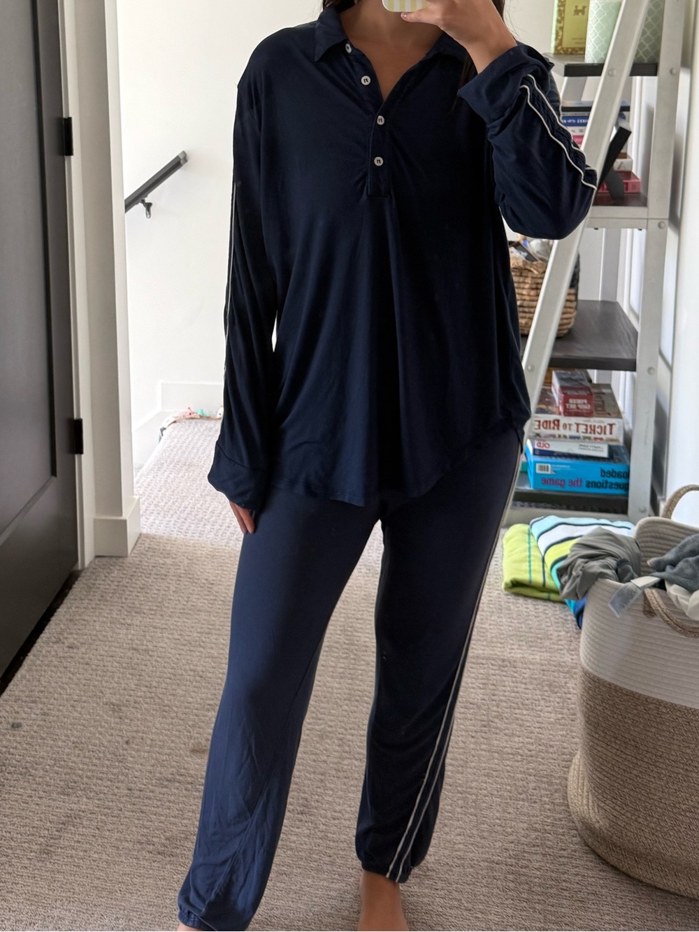 Eberjey Navy Long-Sleeve Polo Joggers Pajama Set